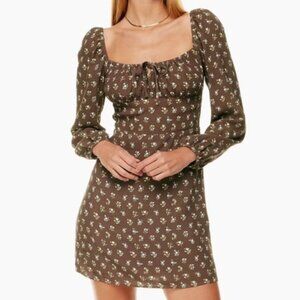 Aritzia Sunday Best Delilah Long Sleeve Mini Dress Brown Blue Floral Size XS